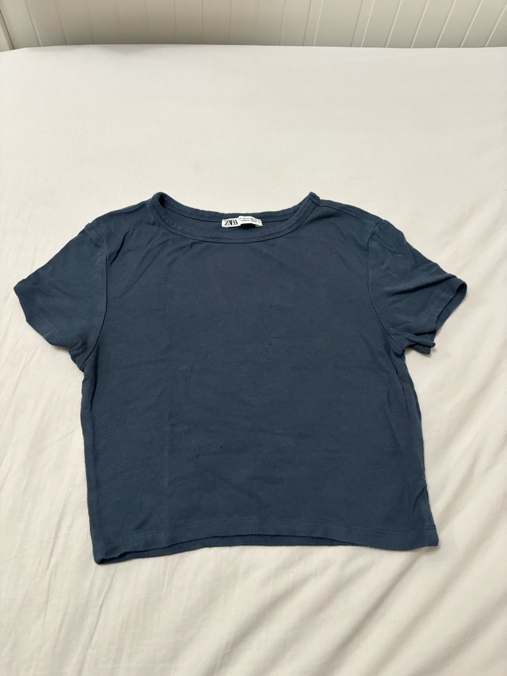 Zara Slate Blue Ribbed Crewneck Tee